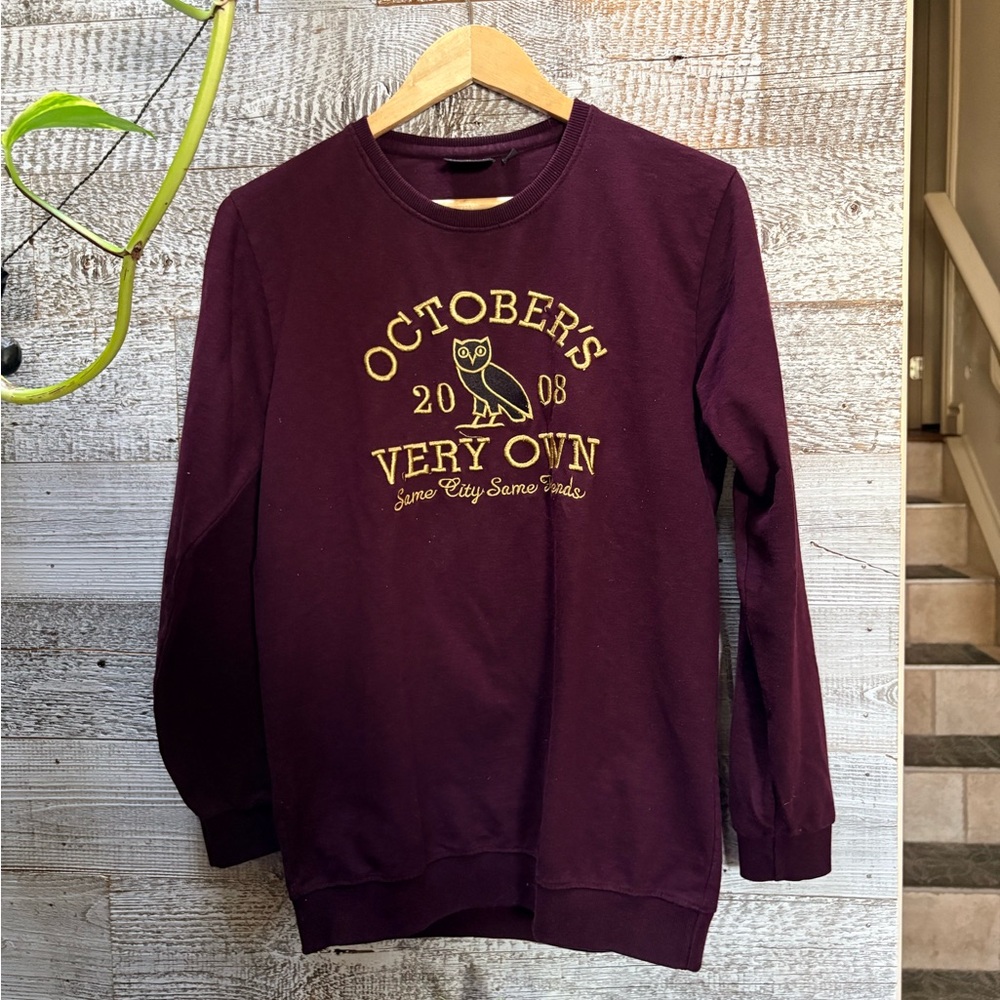 OVO | "Collegiate" Crewneck Pullover - Unisex XL, Burgundy/Gold Embroidery